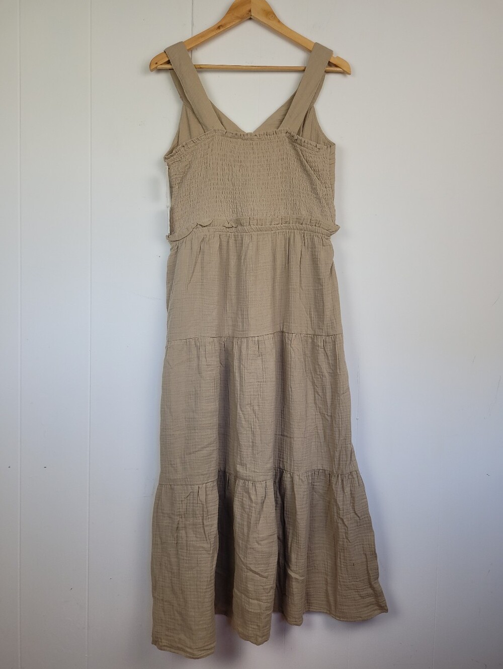 Devoted Large Beige Cotton Smocked Tiered Maxi Dress NWT - Picture 9 of 11